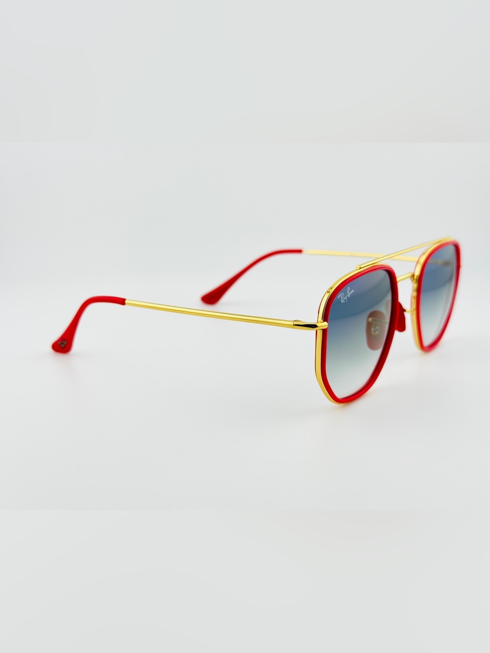 Ray-Ban Scuderia Ferrari Sunglasses RB3748M Gold Frame Light Blue Gradient Lens - Picture 9 of 15